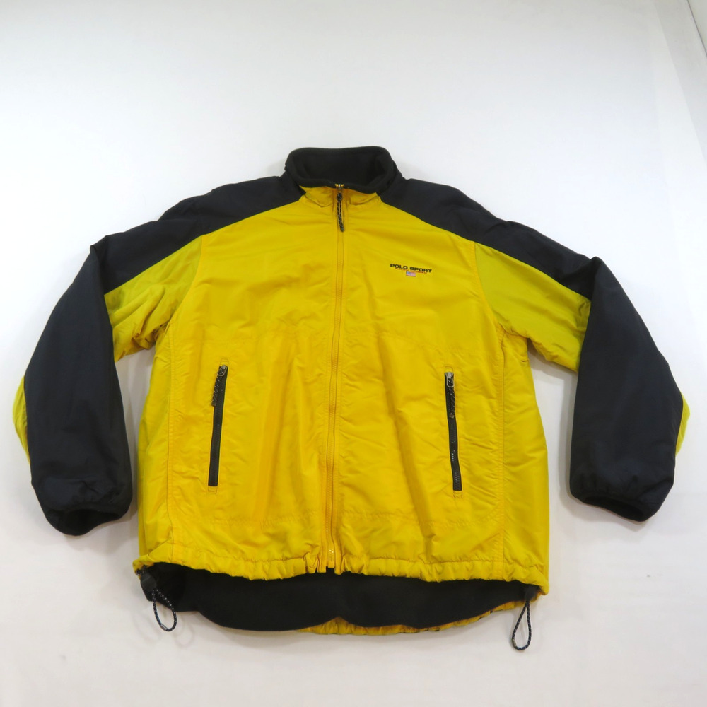 RALPH LAUREN POLO SPORT FLAG Fleece Lined Nylon Jacket Black Yellow L 1990s